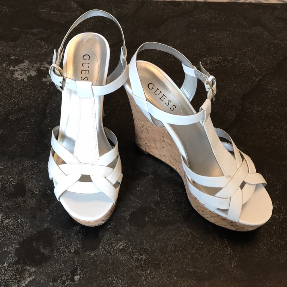 White/Cork Guess Wedges